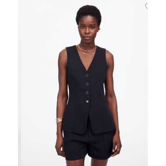 Madewell Cutaway Long Vest Size 14 Jet Black Sleeveless Career Business NU440 - Picture 1 of 12